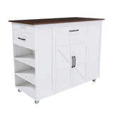 46" Kitchen Island on Wheels with Storage & Power Outlet - Movable Rustic Breakfast Bar Table, Wood 83239172