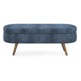 Ottoman Oval Storage Bench,Rubber Wood Legs, Gray Dark Blue W487P271394