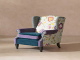 Anya Boho Chic Wingback Accent Arm Chair, Floral & Leopard, Blue-Teal & Purple Velvet B2719P238251