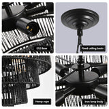 Rustic 5-Tier Black Hemp Rope Chandelier with 8 E12 Sockets, UL Listed Hardwired Pendant Light, Boho W1340P241299