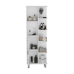 ZUN Crovie Linen 63-inch High Bathroom Cabinet Linen Storage Cabinet with Seven Open Shelves B200P173184