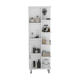 ZUN Crovie Linen 63-inch High Bathroom Cabinet Linen Storage Cabinet with Seven Open Shelves B200P173184