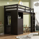 ZUN Twin Loft Bed with Wardrobe, Storage Shelves and Ladder, Espresso 46254892