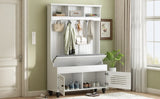 U-Can 5-in-1 Entryway Bench with Shutter-shaped doors, Coat Rack, Cushion and 4 Sturdy Hooks, 47.2'' WF311556AAK