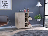 Bar Cart, Four Casters, Single Door Cabinet, Two External Shelves, Light Gray B097133078