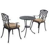 ZUN 3 Piece Bistro Table Set Cast Aluminum Outdoor Patio Furniture with Umbrella Hole and Grey Cushions W2505P151716