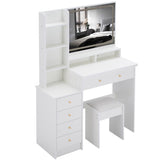 41" Large Size Left Bedside Cabinet Vanity TableCushioned Stool Dresser Set, 2 AC2 USB Power W936P230832