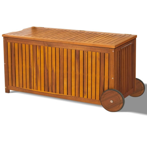 ZUN 57 Gallon Outdoor Wood Storage Container with 2 Wheels, 2 in 1 Mutifunctional Garden Storage Bench 33551199