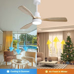 ZUN 48 Inch Indoor Wood Ceiling Fan With 3 Solid Wood Blades Remote Control Reversible DC Motor For W882P183837