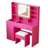 Barbie Pink Textured Particle Board with Melamine Laminate, Tempered Glass Top, Five-Drawer Dressing 78912246