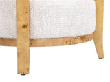 Madrid 26.5" Burl Wood Barrel Accent Arm Chair, Seashell White Chenille B2719P238278