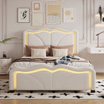 ZUN Twin Size Upholstered Platform Bed with Curve Shaped and Height-adjustbale Headboard,LED Light WF323748AAK