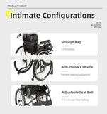 Aluminum Foldable Lightweight Adult Wheelchair, New Square Tube Design, 18" Seat with Front and Rear W3121P297492