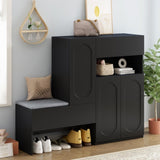 ON-TREND Elegant 2-in-1 Shoe Cabinets with Soft Cushion, Modern Storage Bench with Arched Doors & N721P245716B