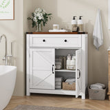 Farmhouse Storage Cabinet with Drawer and Adjustable Shelf, White Kitchen Cabinet with Walnut W1706P280697