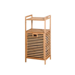 ZUN Bathroom Laundry Basket Bamboo Storage Basket with 2-tier Shelf 17.32 x 13 x 37.8 inch W40934117