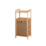 ZUN Bathroom Laundry Basket Bamboo Storage Basket with 2-tier Shelf 17.32 x 13 x 37.8 inch W40934117