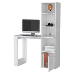 ZUN White Computer Desk with 4-Tier Bookcase and 1-Door Cabinet B062111728