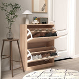 Wooden Shoe Cabinet for Entryway, White Shoe Storage Cabinet with 2 Flip Doors 20.94x9.45x43.11 inch W40943195