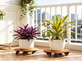 Set of 2 Natural Finish Wooden Plant Pot Mover, Portable Round Plant Stand with 4 Wheels, Sturdy 06893761