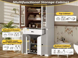 67.2" Tall Bathroom Storage Cabinet with Tempered Glass Doors, Adjustable Shelves & Drawer Modern 92027063