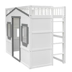 ZUN Twin Size House Loft Bed With Ladder-White+Gray Frame 33348221