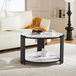 ZUN 28.35 inches Round Coffee Table, Small Coffee Table with Storage, Faux Marbling Top & Sturdy Metal W1765P143340