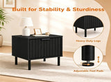 Black Fluted Drawer Nightstand Set of 2, Engineered Wood Metal Side End Table with Adjustable Foot 06148893