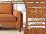 83.86" 3-Seater Sofa, Curved Armrest with Integrated Solid Wood Legs, Teddy Velvet Fabric, High N765P331021Y