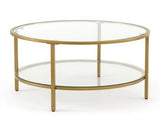 Round Glass Coffee Table with Lower Shelf, Champagne Gold Metal Frame, 2-Tier Modern 51201860