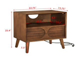 Mid Century Modern Fluted Nightstand with Charging Station USB Ports & Outlet Hole & 4 Solid Wood W1801P288512