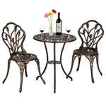 ZUN European Style Cast Aluminum Outdoor 3 Piece Tulip Bistro Set of Table and Chairs Bronze 34751352