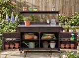 54.1" Outdoor Kitchen Island with High Shelf, Large Outdoor Potting Bench Table with Stainless Steel 39311171