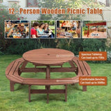 10-12-person Round Outdoor Wooden Picnic Table for Patio, Backyard, Garden, DIY with 1 Built-in Ring W1422P269604