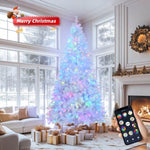 ZUN 8 FT Pre-lit Artificial Christmas Tree, APP Controlled Xmas Tree Hinged Branches with 500 RGB Lights 34343736