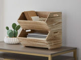 2-Piece Set Natural Wood Stacking Open Front Decorative Storage Bins, 11 in x 16.5 in x 10 in 27958653