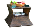 2-Tier Rattan Wicker Side Table Outdoor Patio Table with Umbrella Hole & Storage Shelf 44655163