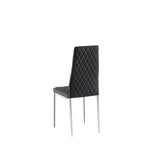 ZUN Black modern simple style dining chair leather chrome metal pipe diamond grid pattern restaurant W29964276