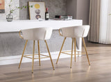 30 Inch Set of 2 Bar Stools,with Chrome Footrest and Base Velvet Golden Leg Simple Bar Stool,CREAM 72374423