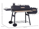 48" Steel Portable Backyard Charcoal BBQ Grill and Offset Smoker Combo with Wheels 72006641