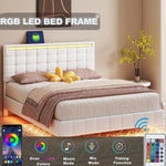 ZUN Queen Size Floating Bed Frame with LED Lights and USB Charging,Modern Upholstered Platform LED Bed WF308894AAK