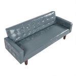 ZUN Grey Convertible Double Folding Living Room Sofa Bed, PU Leather, Tufted Buttons,Removable Wooden 63596474