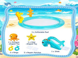 Kids Inflatable Marine Life Spray Pool with Slide & RingToss Game, PVC Outdoor Water Play Center 69496282