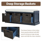 Rustic Storage Bench with 3 Removable Classic Rattan Basket , Entryway Bench with Removable Cushion 76490298