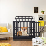 ZUN 42 Inch Heavy Duty Dog Crate, 3-Door Dog Kennel for Medium to Large Dogs with Lockable Wheels and 82726389