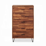 ZUN Walnut 5-Drawer Chest with Metal Legs B062P209027