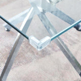 ZUN Contemporary Square Clear Dining Tempered Glass Table with Silver Finish Stainless Steel Legs 46682453