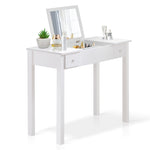 ZUN Small White Vanity Table with Flip-Top Mirror and 2 Drawers, Jewelry Storage for Women Dressing W76056865