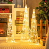 3-Piece Pre-Lit Christmas Cone Trees - 90 Warm White LEDsStar Beaded Strings, Waterproof, 04796158