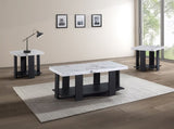 Gray 3-Piece Cocktail Set White Faux Marble Table Top Coffee Table and Two Matching End Tables B011P316852
